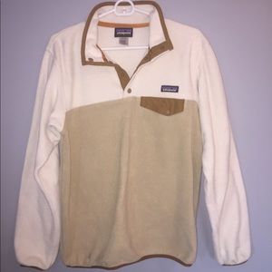 Patagonia synchilla tan + white pullover